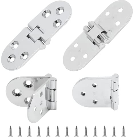 Cjueiom 4 bisagras plegables para mesa con tornillos, bisagras pequeñas cromadas de 180 grados, aleación de zinc abatible para armario, cajón, armario, caja de madera (plateado)