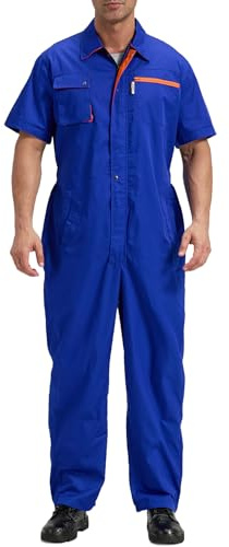 Yukirtiq Tuta da Lavoro Intere da Uomo Tute da Meccanico Manica Corta Leggero Tute da Lavoro Estate Traspirante Salopette da Lavoro, Blu, L