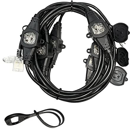 25FT Power Extension Cord 3 Prong, 16 Gauge SJTW 5-15R Cable Male Plug to Female Connector,7 Outlets Multiple Evenly-Spaced Plug,Suitable for Stage Setting or Outdoor,UL Certified Outlet Cable