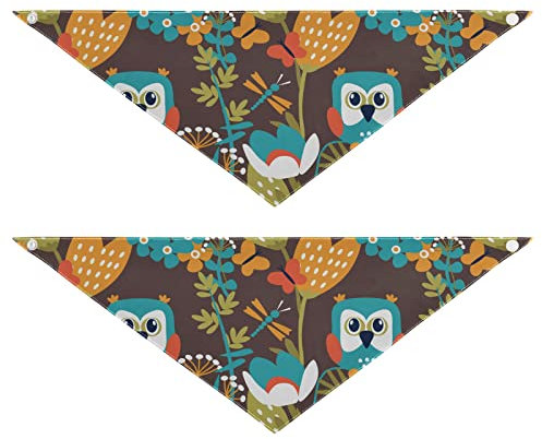 2 Stück Hundehalstücher Milch Seide Haustier Bandana Schal Druckknopf Dreieck Lätzchen Halstuch Set für kleine bis große Welpen Hunde Katzen große süße Eule Blumen