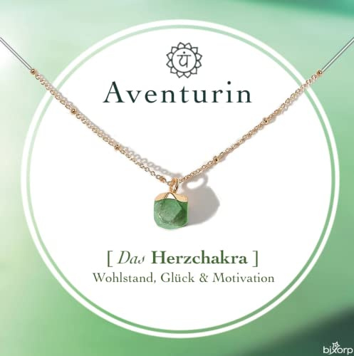 Bixorp Chakra Halskette – Handgefertigter Edelstein Anhänger – Vergoldete Edelstahlkette auf Geschenkkarte mit Geschenkumschlag – (36 cm + 8 cm verstellbar)