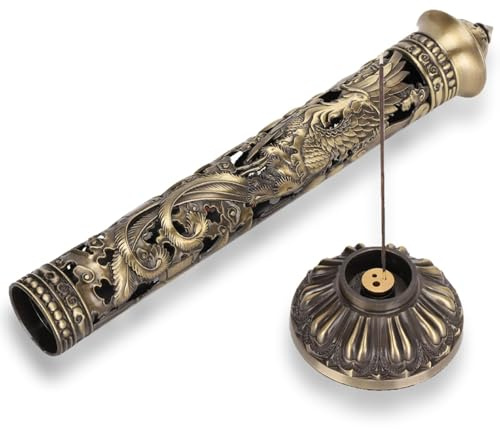 Räucherstäbchen Halter, Room Décor Räucherstäbchenhalter, 8,5 x 7 cm Vertikaler Räuchergefäß, bronzefarbener Drache, Phönix, räucherstäbchen schale, räucherstäbchen halter gold, räucherkegel halter