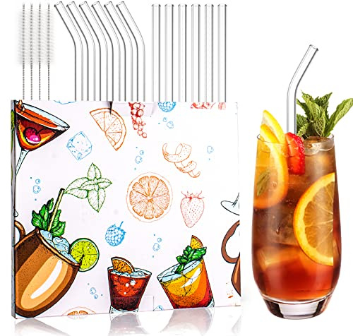 Cannucce in vetro riutilizzabili, trasparenti per bere, cannucce in vetro dritte e curve, con 4 spazzole per la pulizia, cannuccia riutilizzabile per cocktail, frullati e succhi di frutta