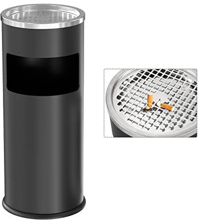 Dyna-Living Rubbish Bin Outdoor Stainless Steel Trash Can with Lid - Large Outdoor Bin Garbage Can for Garden, Backyard, Home, Office, Restaurant, Indoor (Black)