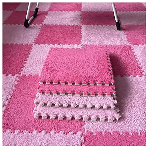 16 Stück Ineinandergreifende Plüsch-Schaumstoff-Fußmatten, Warmer Teppich, Ineinandergreifende Bodenfliesen, 30 X 30 cm Große Puzzle-Spielmatten Für Schlafzimmer, Spiel(Color:Rosenrot+Rosa)