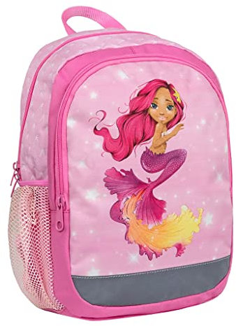 Belmil Kindergartenrucksack mit Brustgurt und Namensschild für 3-6 Jährige/Krippenrucksack Kindergartentasche Kindertasche (Pinky Mermaid)