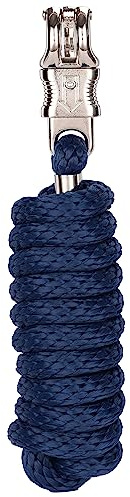 Merauno® Führstrick für Pferd - Anbindestrick in verschiedenen stylischen Designs, Führleine, Anbindeseil Pony, Esel, Ziege mit Panikhaken Schwarz Blau Rosegold Beige (Navy Blau, Panikhaken)