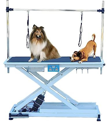 ANYURAN Table toilettage électrique Animaux Compagnie, Table de Coupe Robuste Animaux Compagnie avec Bras supérieur, Pinces, Deux nœuds toilettage, élévateur électrique Professionnel de Type X