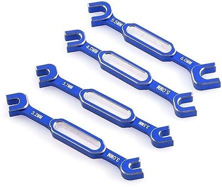 KEEDA 4PCS RC Aluminum Alloy Turnbuckle Wrench, 3.0/3.2/3.5/3.7/4.0/5.0/5.5/6.0mm Ball End Remover RC Ball Joint Tool for RC Model Car Truck Boat RC Drone (Blue)