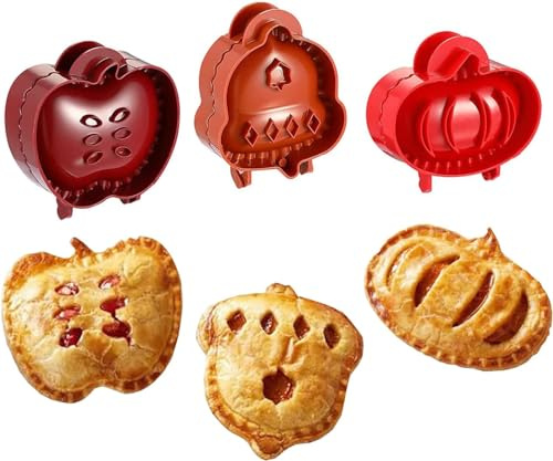 3Pcs Mini Hand Pie Molds, One Press Pie Set, Pocket Pie Press, Dough Pocket Pie Presser Molds, Fall Hand Pie Molds Set for Halloween Christmas Baking