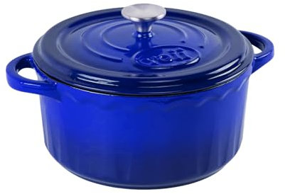 AILIBOO Olla esmaltada para horno holandés de 4 cuartos con tapa, asas dobles, apta para horno hasta 260.0 °C o en estufa para marinar, cocinar, hornear, refrigerar y servir, horno holandés azul