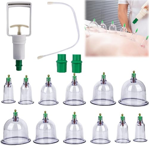 Acboor Schröpfgläser mit Vakuumpumpe, 12 Stück Schröpftherapie Set Traditionelle Chinesische Therapie Schröpfen Schröpfset Schröpfgläser für Gesicht und den ganzen Körper Selbstbehandlung Massage