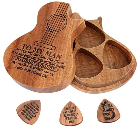Personalisiertes Graviertes Gitarren-Pick-Etui mit individuellem Text | Pick-Box mit 3 hölzernen Gitarren-Picks,für Gitarre Standard-Plektren,Ein Geschenk für Gitarrenliebhaber
