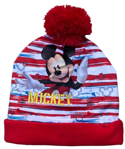 Wintermütze mit Bommel Micky Maus Disney Mütze für Kinder mit Aufdruck, rot, 48