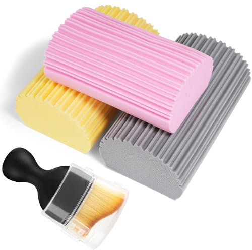 FYSL 3 Spugna Polvere & 1 Spazzola di Pulizia a Setole Morbide, Spugna per Pulizia Umida Spolverino, Spugne Riutilizzabili per la Polvere per Pulizia Persiane, Specchi, Prese d'Aria, Tende