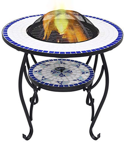 Mengtu Mobili - Mesa con brasero de mosaico azul y blanco, 68 cm, de cerámica, mesa de comedor, mesa de cocina, mesa de jardín, mesas exteriores decoración de muebles dormitorio