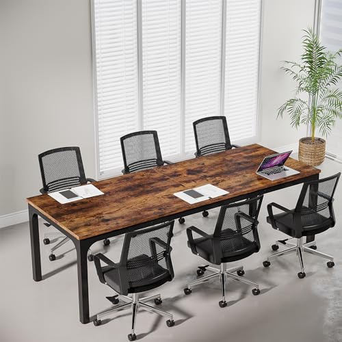 Tribesigns 6.5 FT Conference Room Table, 78.74 W x 27.56 D Large Office Conference Table, Modern Seminar Meeting Table for Boardroom. (1, Rustic Brown)
