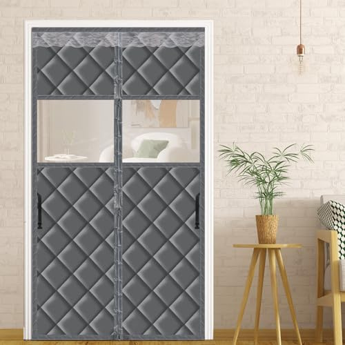 LALAGO Magnet Wärmeschutzvorhang für Türen, 100x220cm Wärmeschutzvorhang, Thermovorhang Kälteschutz, Thermo Türvorhang, Magnet Thermovorhang gegen Kälte und Hitze, Kälteschutz, Winddicht (mit Fenster)