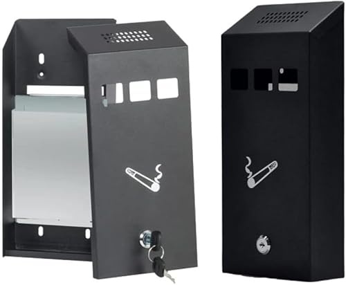 Heavy Duty Galvanised Metal Ashtray Wall Mounted Lockable Cigarette Ash Bin 2 Keys Garden Smoking Office Home Outside Pub Club Restaurant