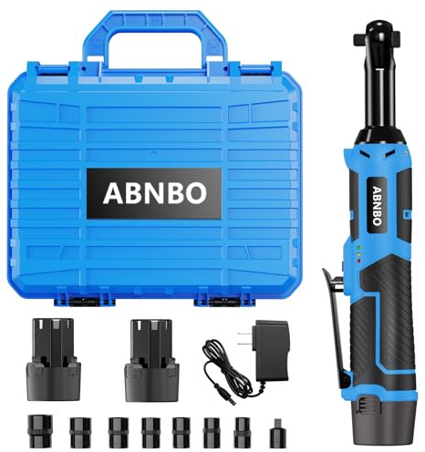 ABNBO Cordless Extended Ratchet Wrench 12V Long Neck 3/8 Electric Ratchet Wrench with 2 Batteries,40 Ft-lbs 400RPM,Variable Speed Trigger