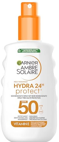 Garnier Ambre Solaire Hydra Protect+ 24h SPF 50 Parasole Spray Protezione UVA e UVB con Vitamina E, 150 ml