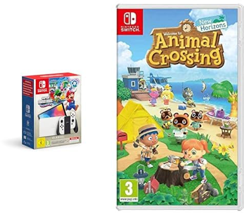 Nintendo Switch (versión OLED) Blanca + Super Mario Bros. Wonder + 12 meses NSO + Animal Crossing: New Horizons