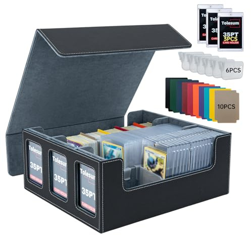 Tolesum Boîte à Cartes Pour MTG avec Fenêtre et 3 Pcs 35PT Magnetic Card, Magnétique Deck Box Pour 1800+ Cartes, avec 10 Séparateurs et 6 Clips de clôture, Pour Magic Commander TCG Cartes – Noir
