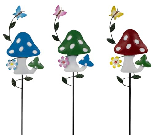 Stargarden Decorative Garden Stakes, 3 Pack Mushroom Lawn Ornaments Metal Garden Stakes, Colorful Yard Art for Garden, Lawn, Porch