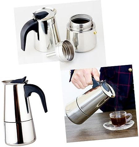 DECHOUS Caffettiera in Acciaio Inox Con Manico Ergonomico 300 Ml Macchina Per Caffè Espresso E Latte Facile Da Pulire Per Casa Ufficio E Viaggi