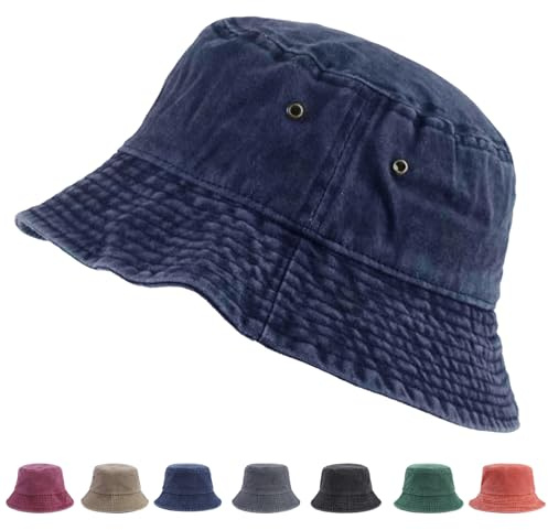 XIEXIESHER Piegabile Cupola Summer Trendy Cappello Pescatore, 56-58cm, Cappello da Sole per Esterno, Cappello da Pescatore in Cotone Denim, per Pesca, Escursionismo, Sport da Spiaggia(Blu)