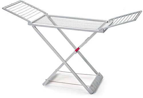 ForenTex Tendedero Plegable con Alas, Superficie de Tendido 20 m, Cierre de Seguridad, Resistente al Sol y a la Intemperie, Compacto, para Interior y Exterior, Hecho de Resina – Gris sin Pinzas