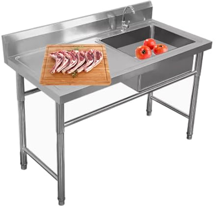 CFMAIF Freistehende Edelstahl Spültisch 1 Becken, Einzelspüle Gastro Spüle Küchenspüle, Spülbecken Küche mit Wasserhahn Waschtrog (100X50cm/39.3X19.6in,Right Sink)