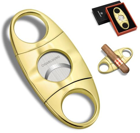 Cortador de puros de acero inoxidable doble hoja con soporte para puros de 0,87 pulgadas, liso y opciones de color (dorado)