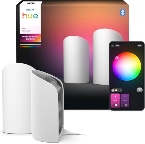 Philips Hue White & Color Ambiance, Wall Washer Play, Pack de 2, Blanc | Lumière d'ambiance pour rétroéclairage TV ou mural, LED RGBW avec technologie ColorCast, Contrôle Vocal & via App, Bluetooth