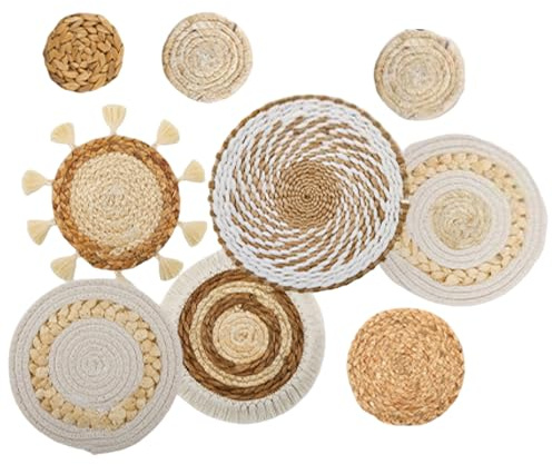 Hintyne Boho-Wandkörbe 9-teilig/Set Verschiedene Größen und Stile Boho-Wandkorb-Dekor gewebt und rund dekorative Kunst für Wohnzimmer Schlafzimmer Bauernhaus Kinderzimmer