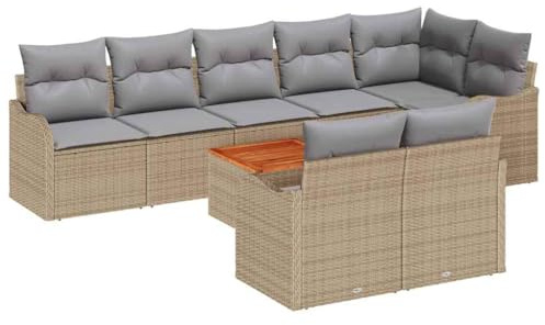 vidaXL Trädgårdsoffset med kudde 9 pcs Beige konstrotting, Snygg, modern, hållbar och lätt trädgårdsoffa, perfekt för avkoppling och sköna stunder utomhus