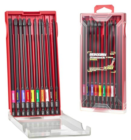 GEINXURN 10tlg. Torx T7-T40 Schrauber Bit Set, Schlagfester Magnetische 150mm Lange Bits, 1/4 Zoll Sechskantschaft S2 Legierter Stahl Schrauberbitsatz mit Aufbewahrungsbox