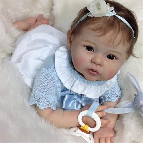 WKYUWS Reborn Baby Puppe 50CM Lebensecht Mädchen Offene Augen Realistische Weichkörper Neugeborenen Silikon Baby mit Haaren