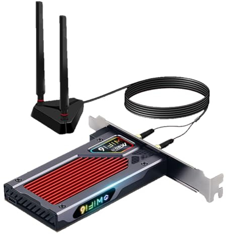 Koolenry Tarjeta de Red WiFi 6E AX210 PCI-e, BT5.3, 5374 Mbps, Tribanda, 2,4 G/5 G/6 GHz, para PC de Escritorio