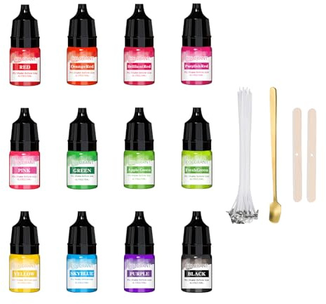 Canollo Kerzenwachs Farbe Set, 12 Farben Kerzenfarbe, Flüssig Kerzenwachs Farbstoff für Kerzenherstellung, Hochkonzentriert Kerzenfarbstoff für Bienenwachs Gelwachs Sojawachs Paraffinwachs