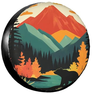 Funda Rueda Repuesto Mountains and Bear Cubierta De Ruedas De Repuesto Portátil Cubiertas De Neumático Sunscreen Funda Protectora para Neumáticos Recambios para Automóvil Travel Many Vehicles 16inch