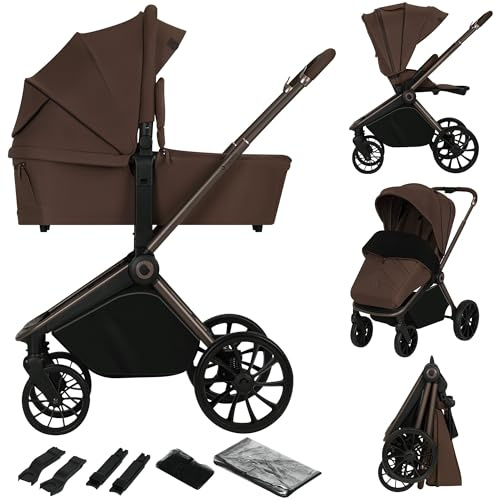 LIONELO Mika Plus 2-i-1 Barnvagn med Liggdel & Sittdel, Tillbehör Ingår | Terränghjul med Dämpning, XXL Sufflett UPF50+, 5-punkts Bälte, Justerbart Ryggstöd & Fotstöd, Hopfällbar, upp till 22 kg