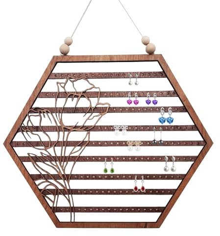 Générique Organizzatore di arazzi da parete in legno - Supporto da parete per gioielli, display della luna esagonale | Organizzatore di orecchini da parete regalo elegante per donne ragazze stan