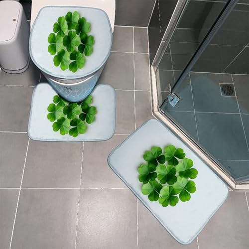 Tappeto Bagno Foglie Verde Scuro Tappeti Bagno Set 3 Pezzi Antiscivolo Contorno WC Tappetino Assorbente Doccia Lavabile Copertura per Il Coperchio del WC 45x75 cm