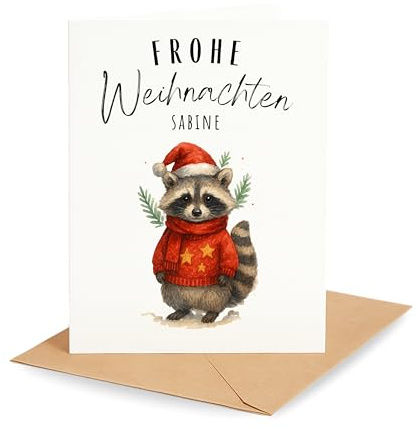 Palanemo Weihnachtskarte Personalisiert mit Namen Waschbär Tiermotiv