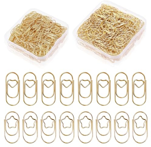 260 Stück Büroklammern Herz & Stern Gold Klein Büroklammern Motiv Paperclips mit Transparentbox für Aktenklammer Büro Schule Klassenzimmer Postkarten