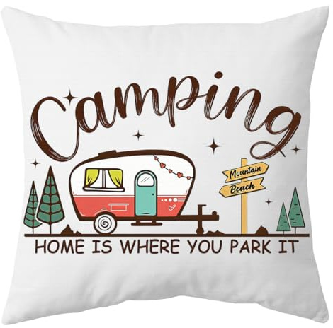 Cushion Cover Campervan Accessories UK - Campervan Gifts for Women Camping Motorhome Accessories Gadgets, Camping Home is Where You Park It, Pillow Cover Decor for Home Holiday Couch Bed Sofa 45x45