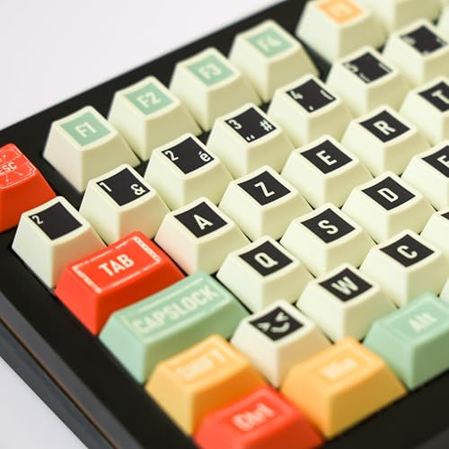 Keycaps AZERTY Retro, 143 Touches PBT, Profil Cherry, ANSI&ISO (FR) | 1,8 mm, design rétro, pour switches MX et claviers 60 %, 75 % ou 100 %, Compatible ANSI&ISO.