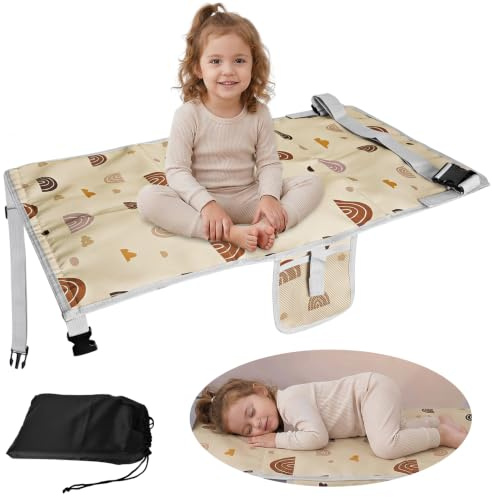 Kids Travel Leg Extender,76x44.5cm Portable Airplane Seat Extender | With storage bag,Footstools suitable for short flights with children(Beige)
