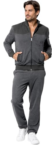 Morgenstern Hausanzug Herren Set Trainingsanzug Freizeitanzug Baumwolle 2-teilig langarm Jacke lange Hose Grau Größe L 50-52